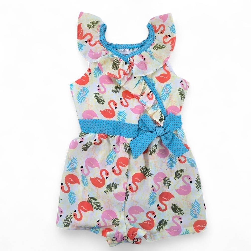 🦩Sweet Heart Rose Flamingo Print Romper Baby Girl's Sizr 24M Summer Colorful